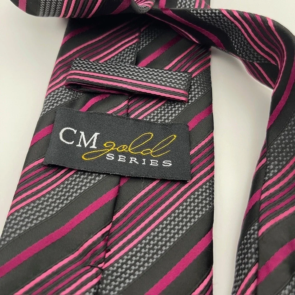Elegant Pink and Black Striped Men's Tie